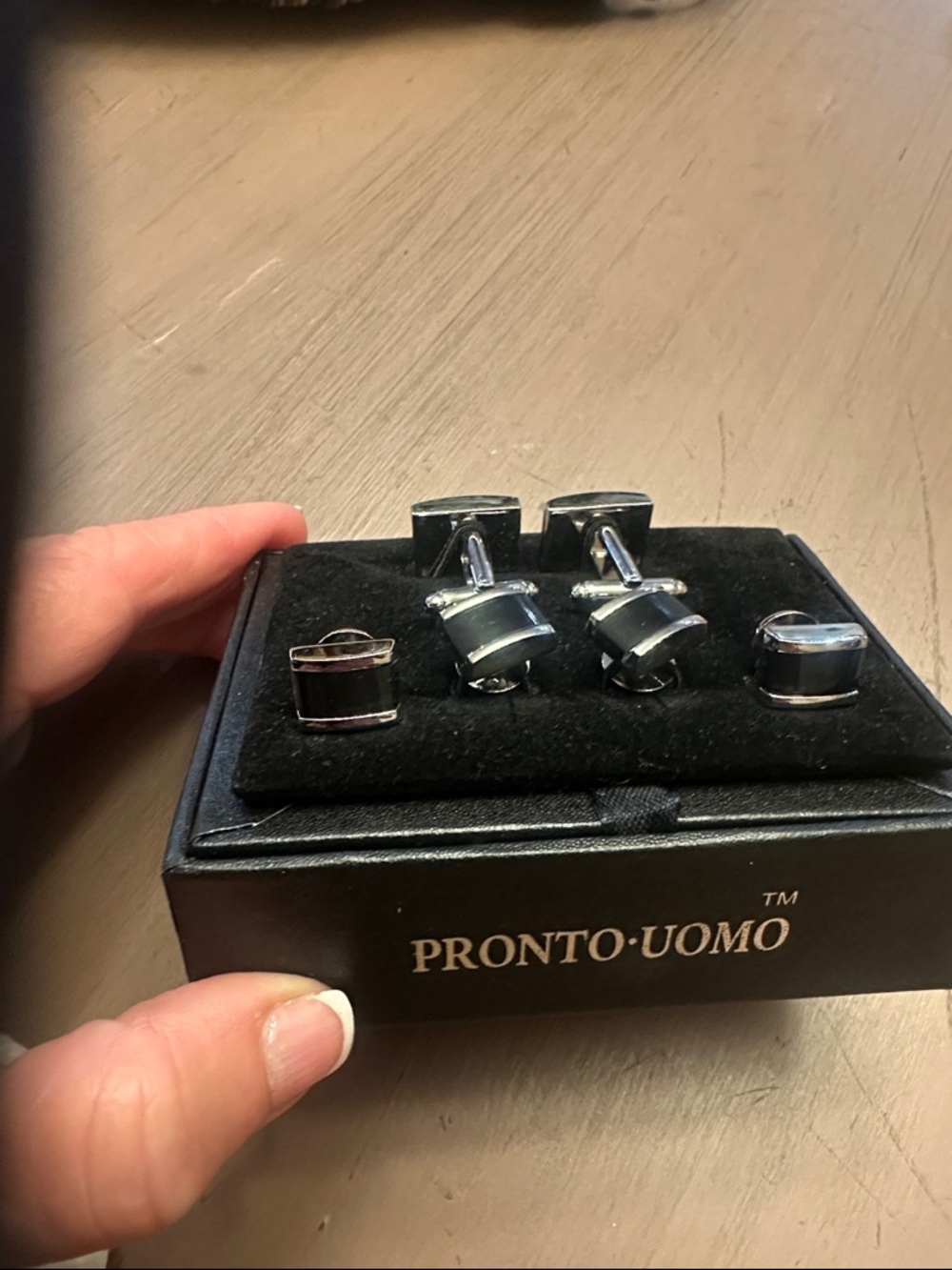 Silver Cufflinks and Stud Set - Silver/White